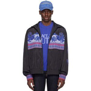 NEW! $525 Versace Jeans Couture Animalier Track Jacket! e 48 US 38 M Black Blue